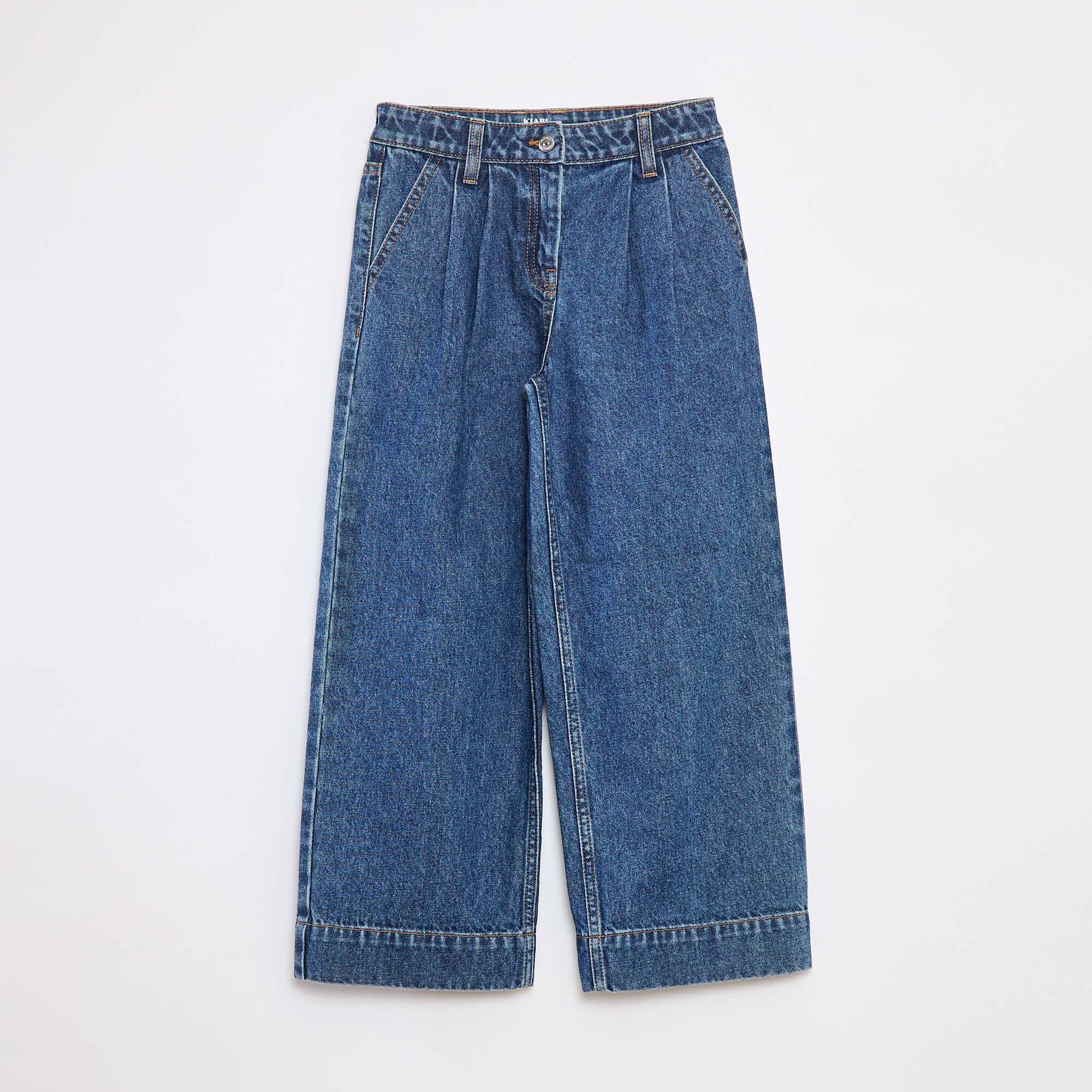 Wide-leg pleated effect denim trousers BLUE