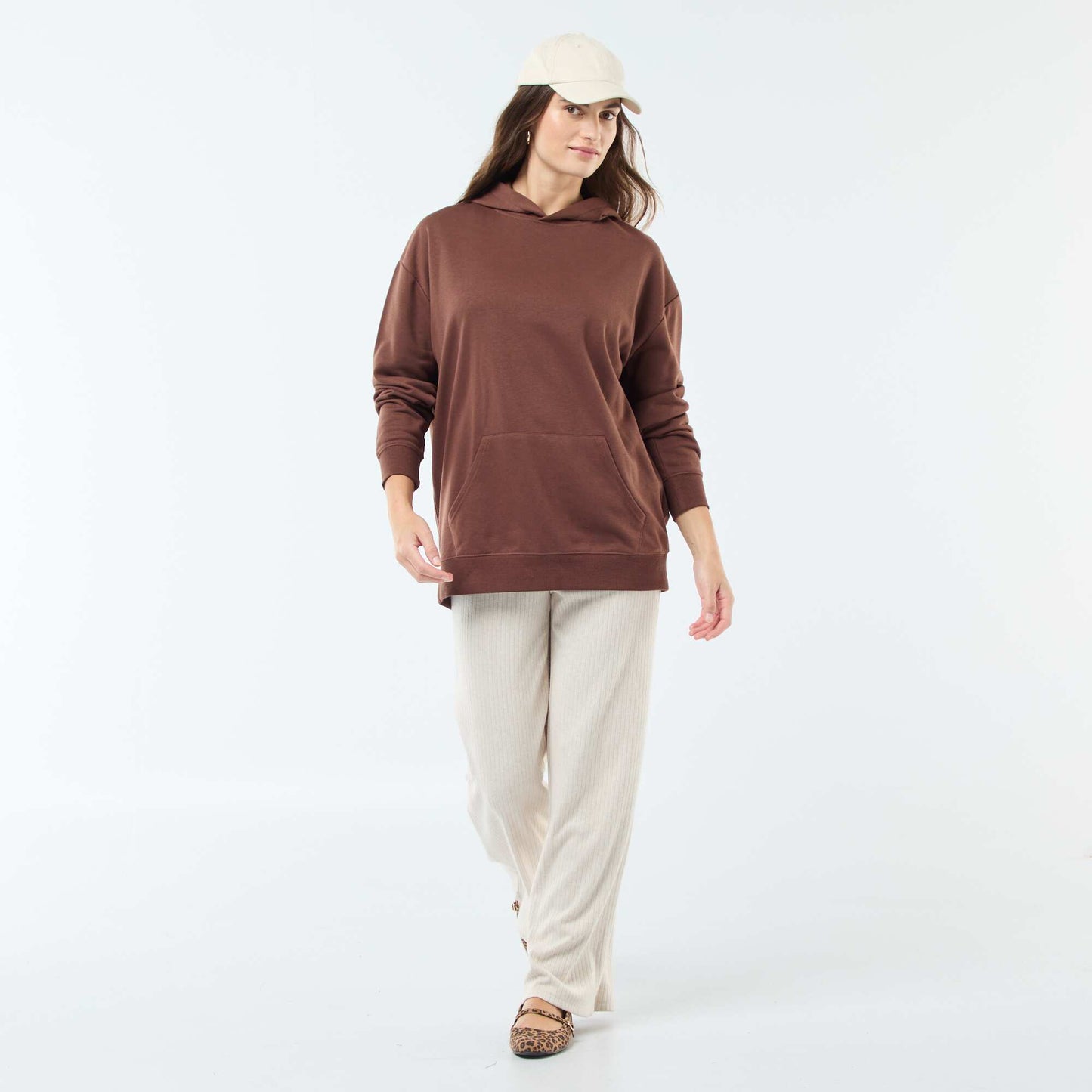Solid Color Cotton Hoodie BROWN