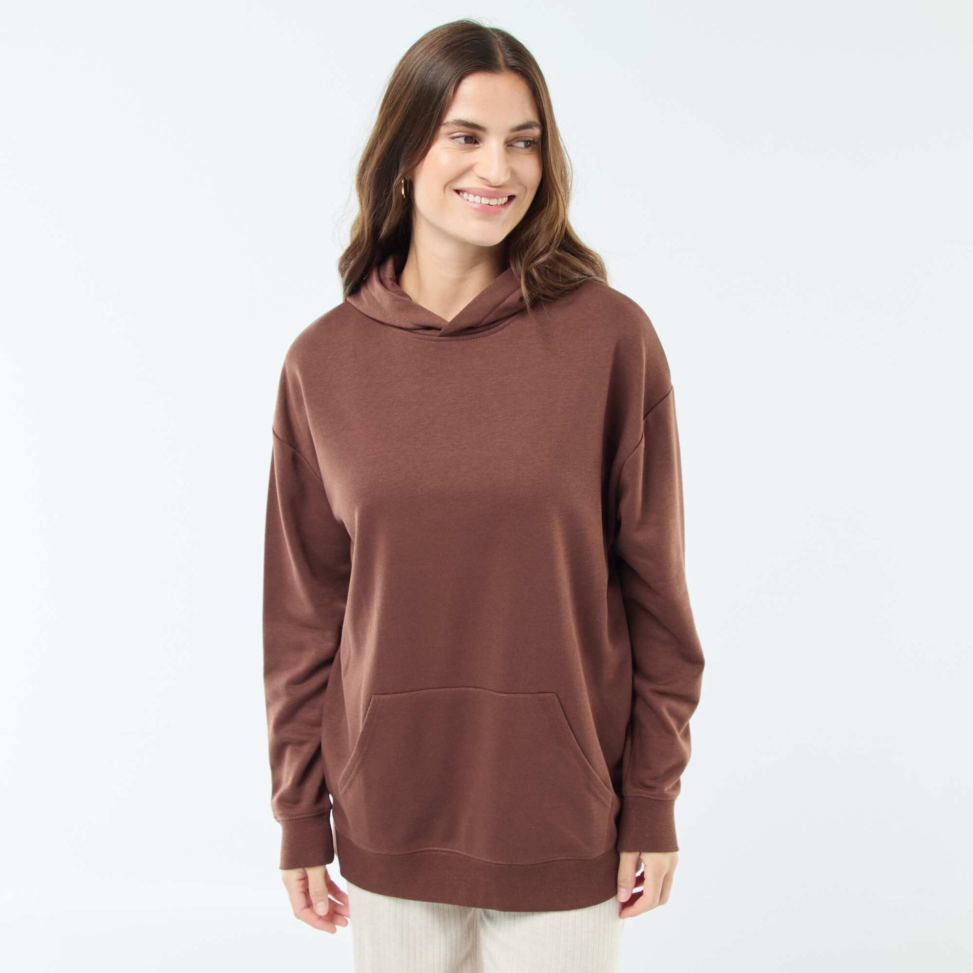 Solid Color Cotton Hoodie BROWN