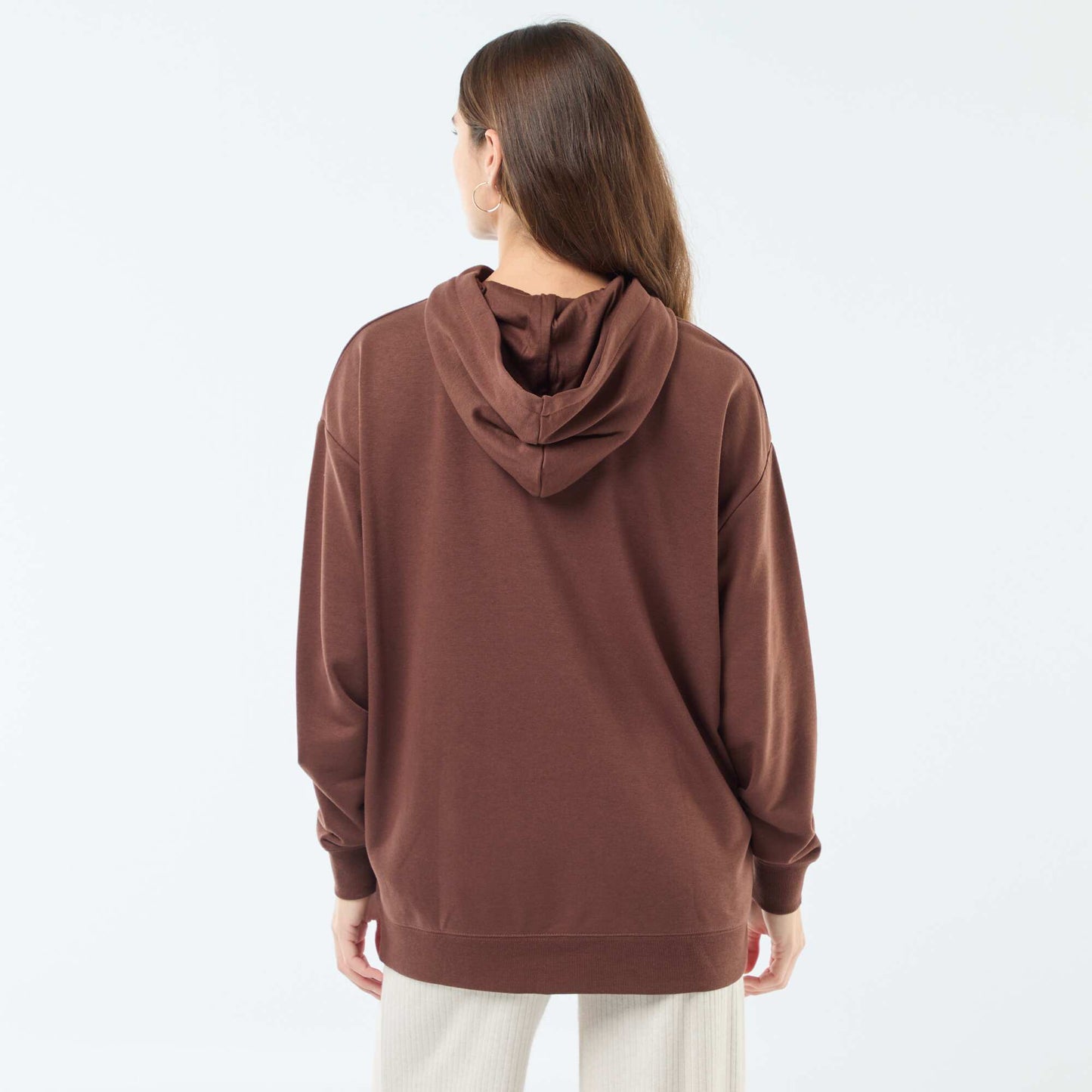 Solid Color Cotton Hoodie BROWN