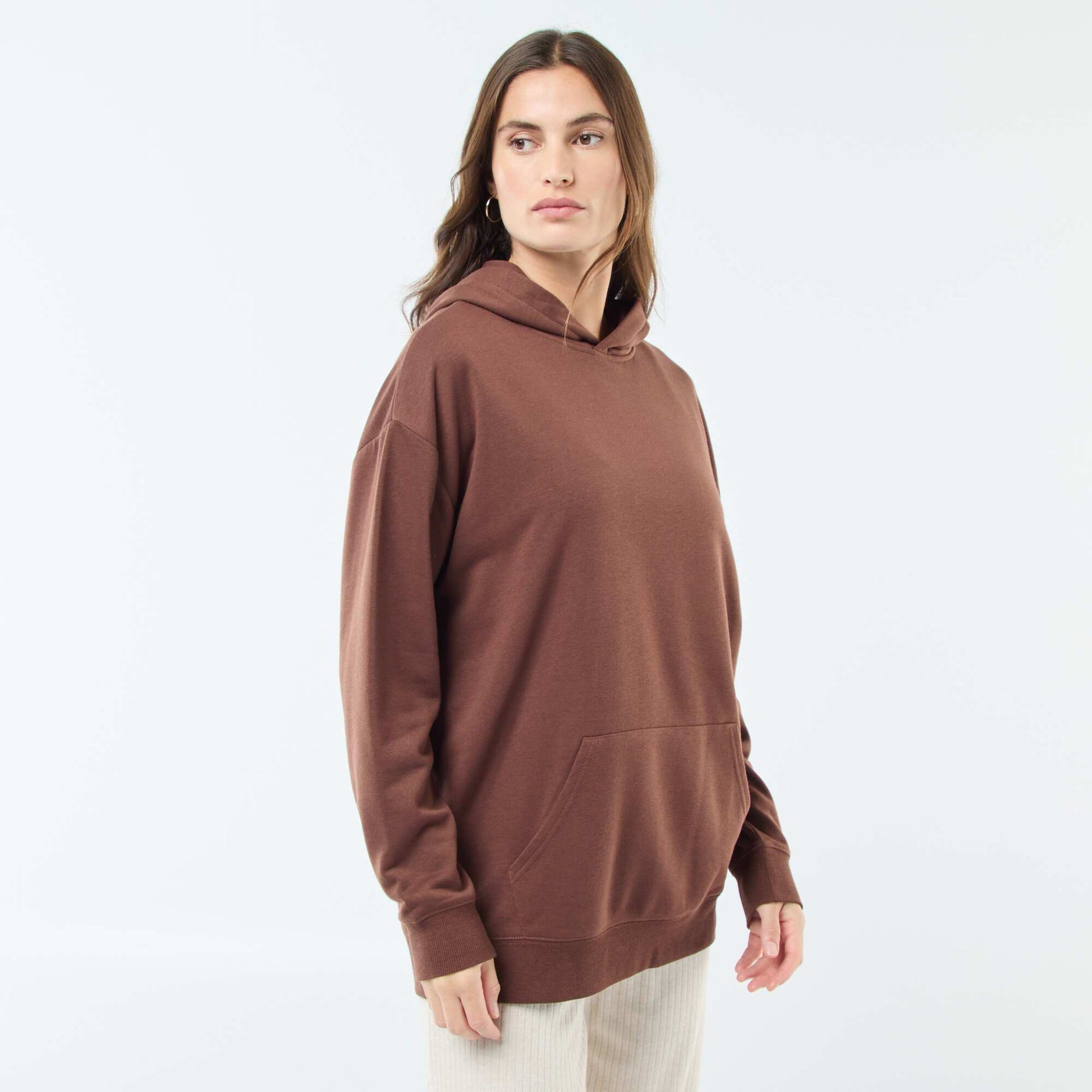 Solid Color Cotton Hoodie BROWN