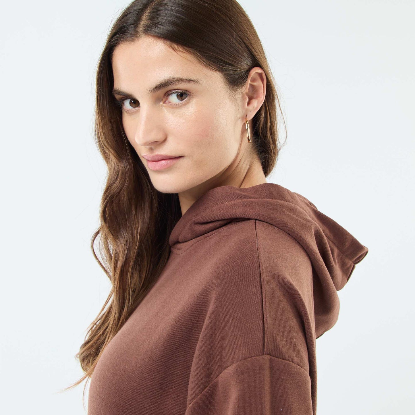 Solid Color Cotton Hoodie BROWN