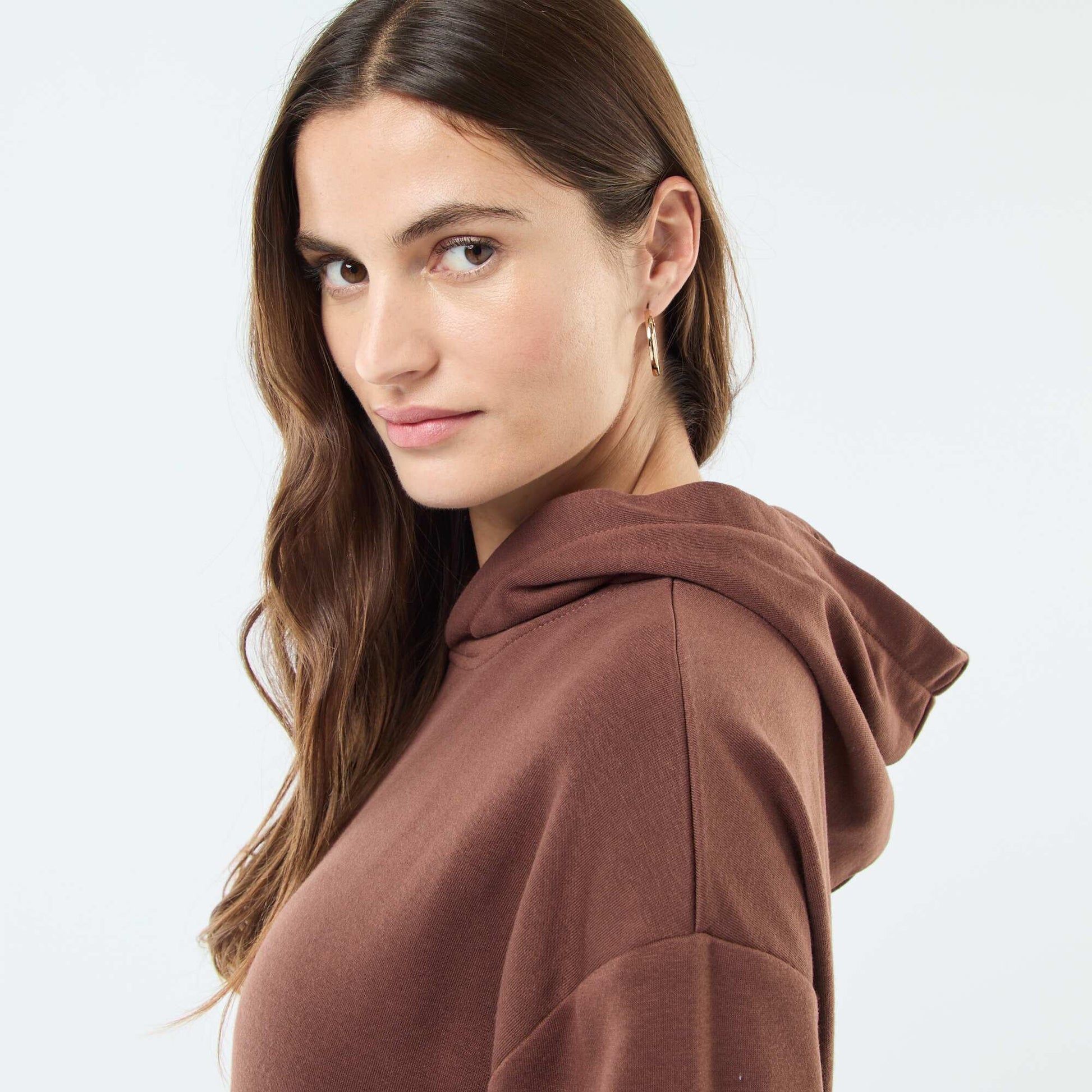 Solid Color Cotton Hoodie BROWN