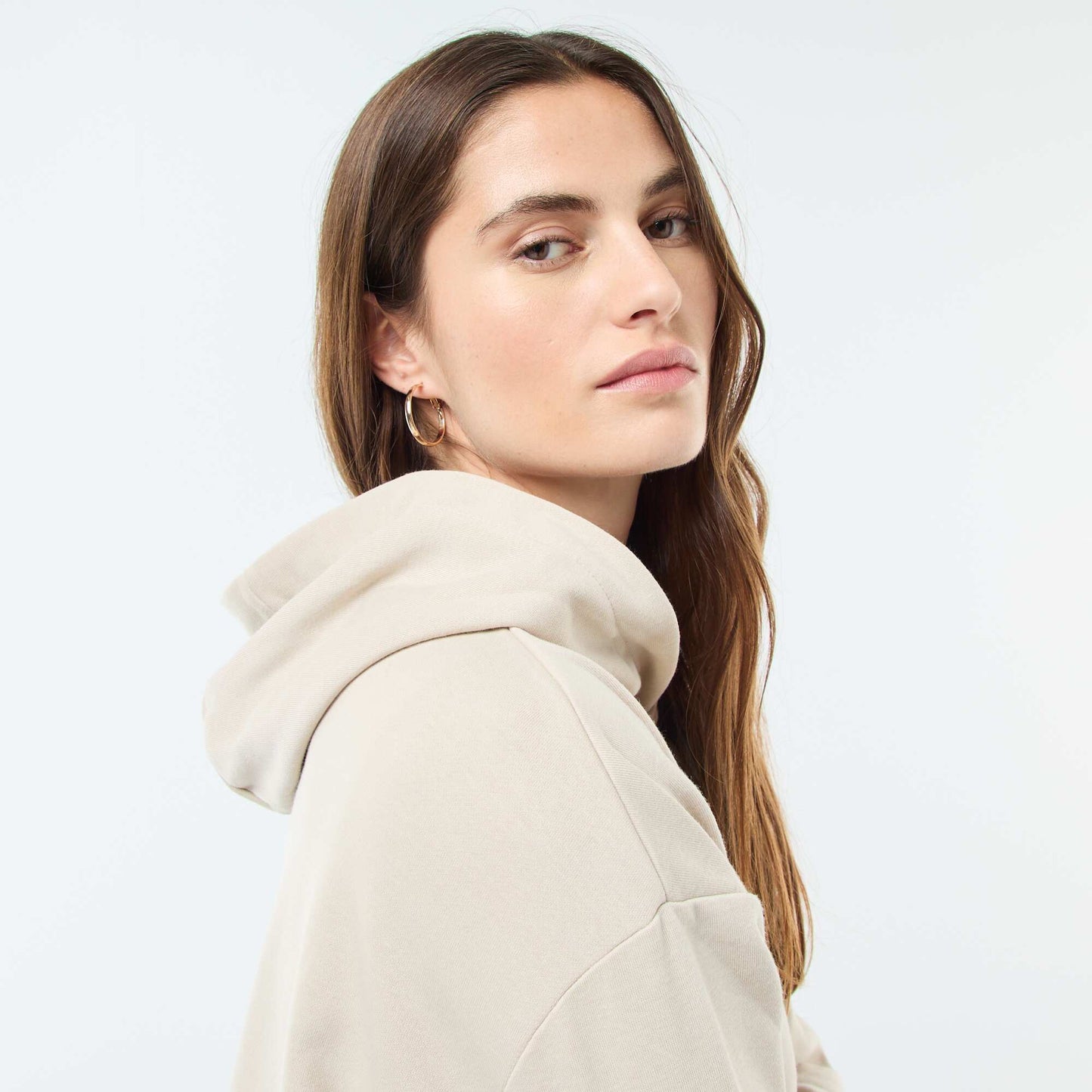 Solid Cotton Hoodie BEIGE