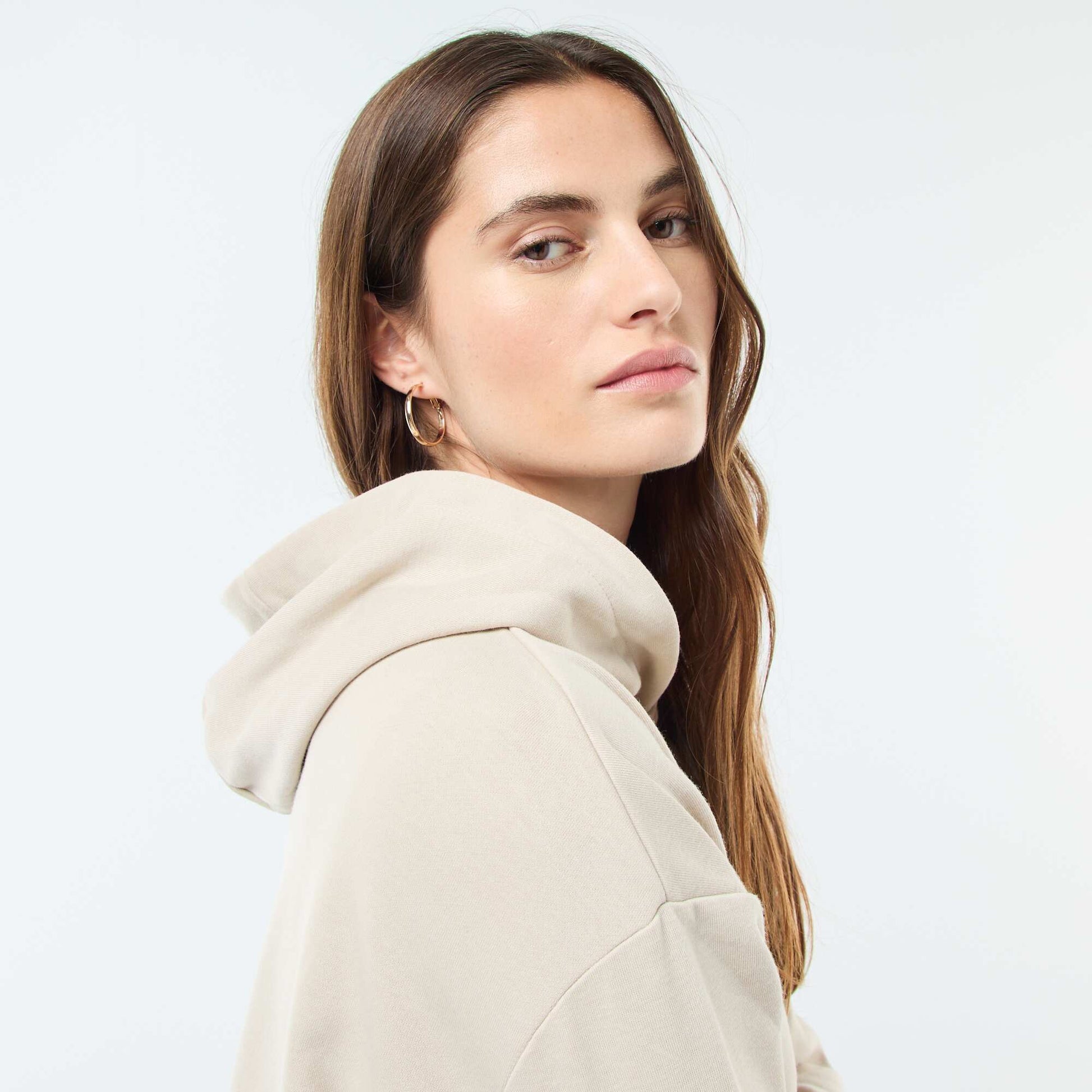 Solid Cotton Hoodie BEIGE