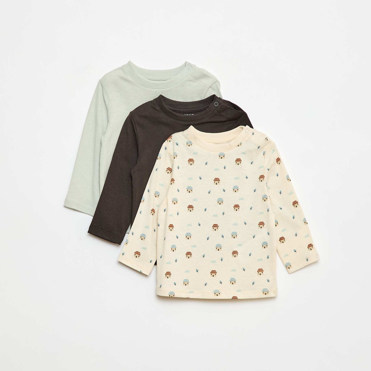 Pack of 3 long-sleeved T-shirts  1 patterned WHITE