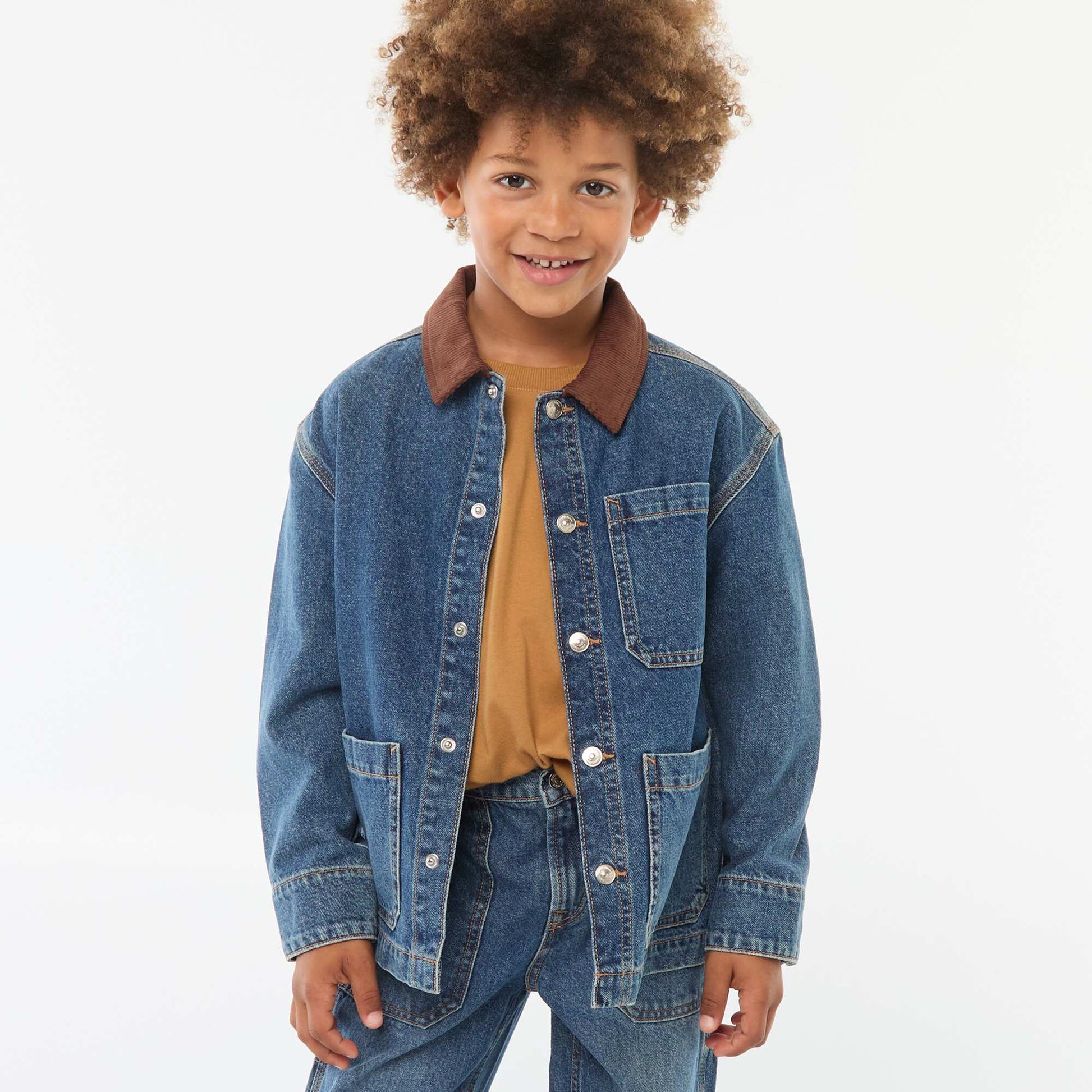 Denim overshirt with corduroy collar BLUE
