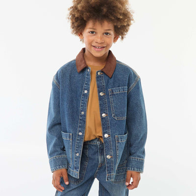 Denim overshirt with corduroy collar BLUE