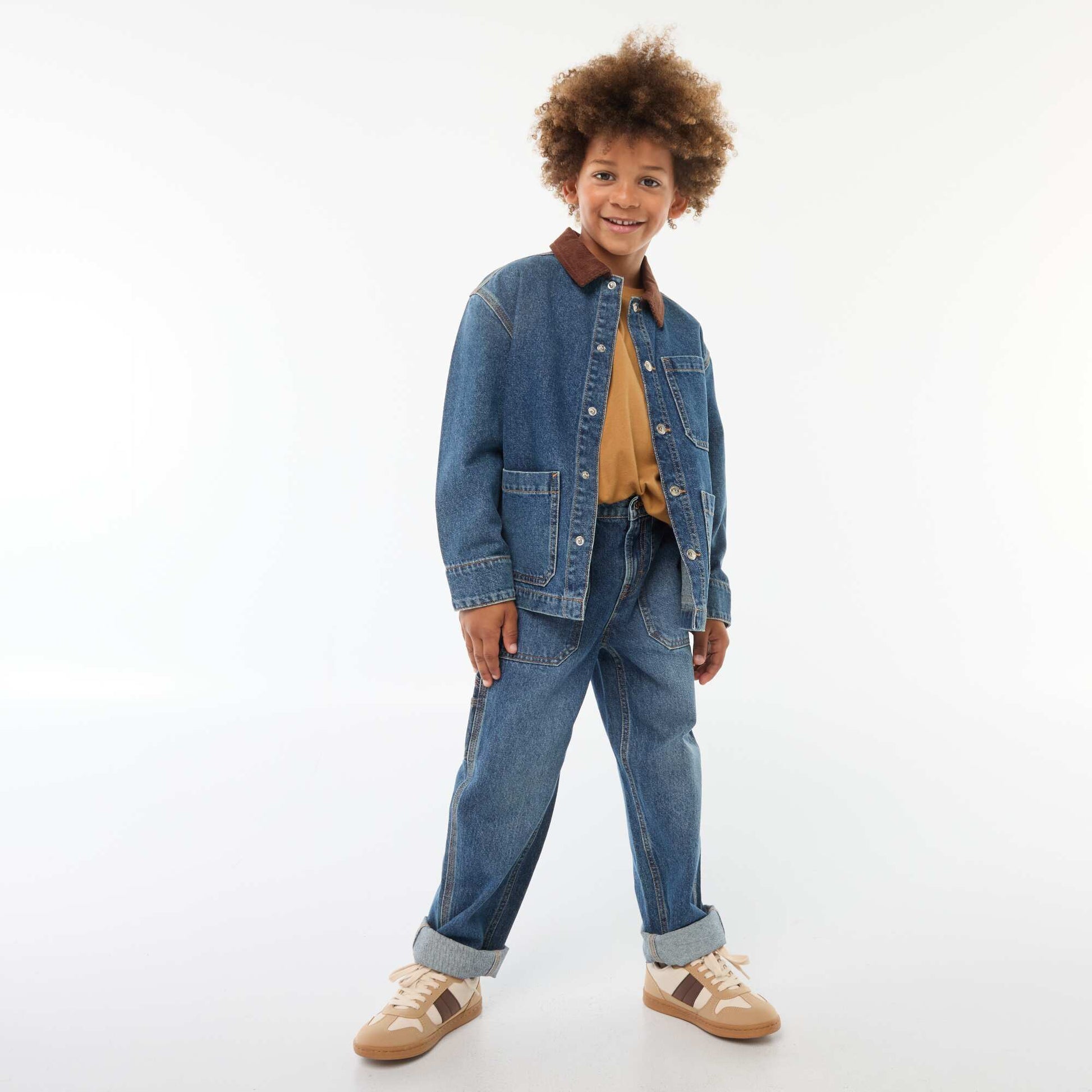 Denim overshirt with corduroy collar BLUE