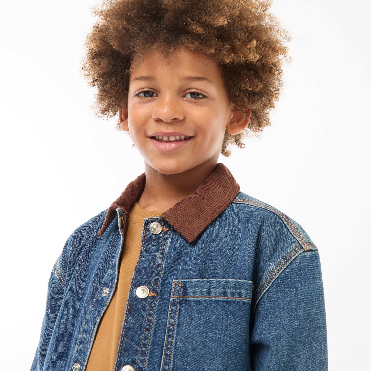 Denim overshirt with corduroy collar BLUE