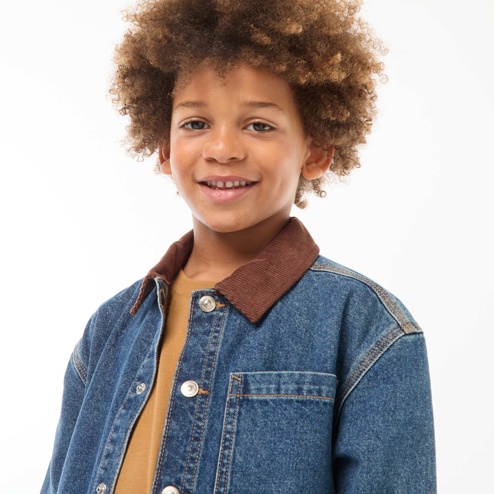 Denim overshirt with corduroy collar BLUE