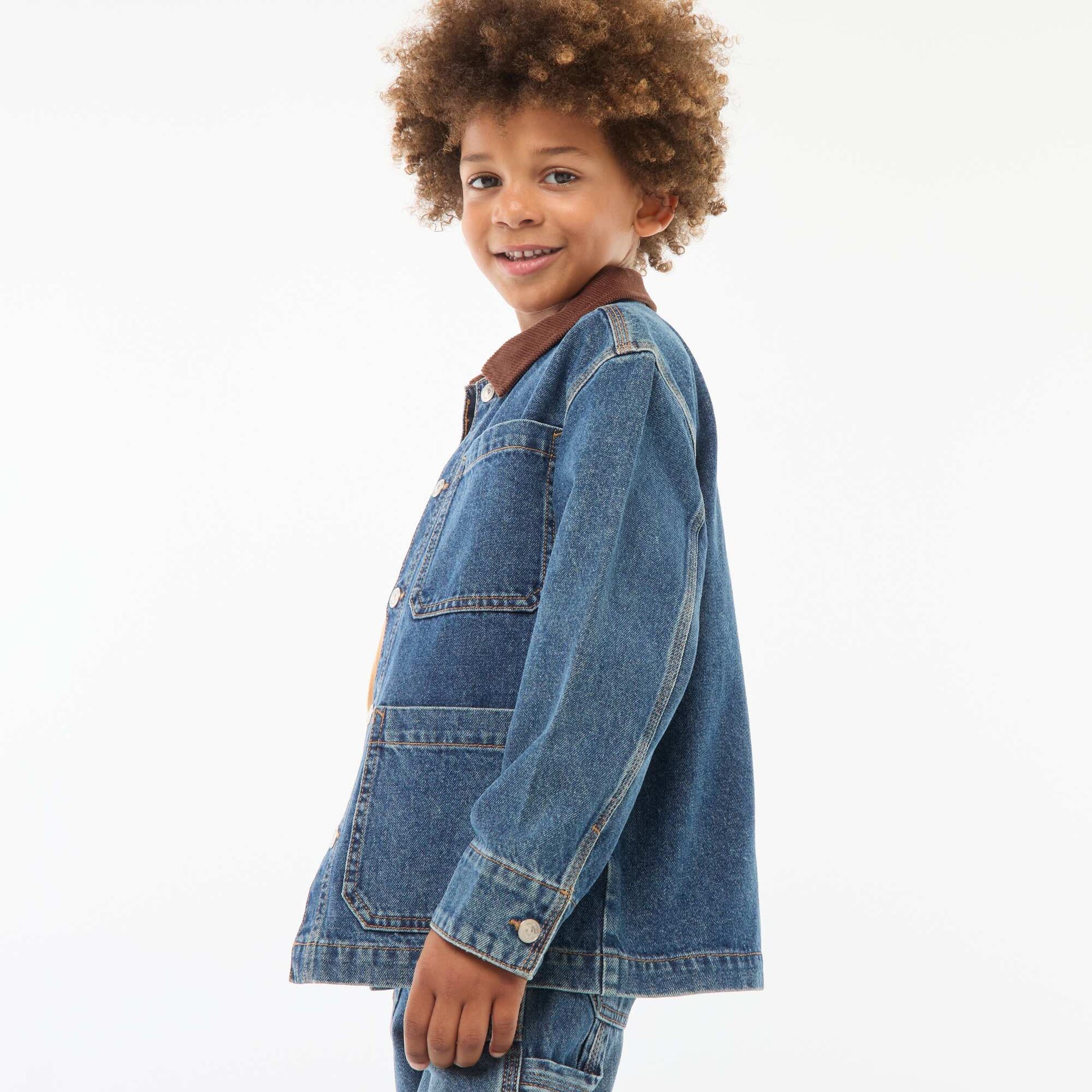 Denim overshirt with corduroy collar BLUE