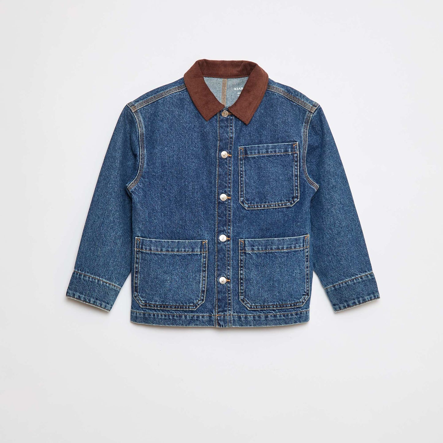 Denim overshirt with corduroy collar BLUE