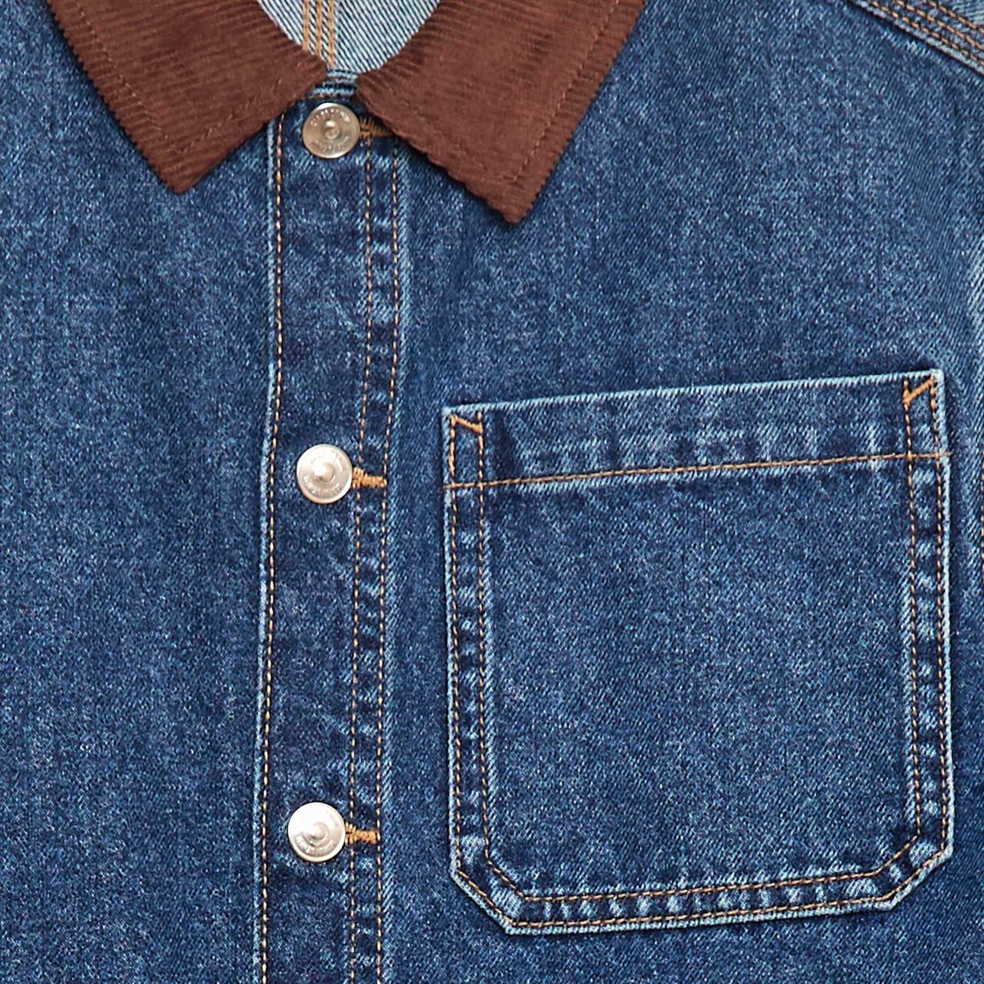 Denim overshirt with corduroy collar BLUE