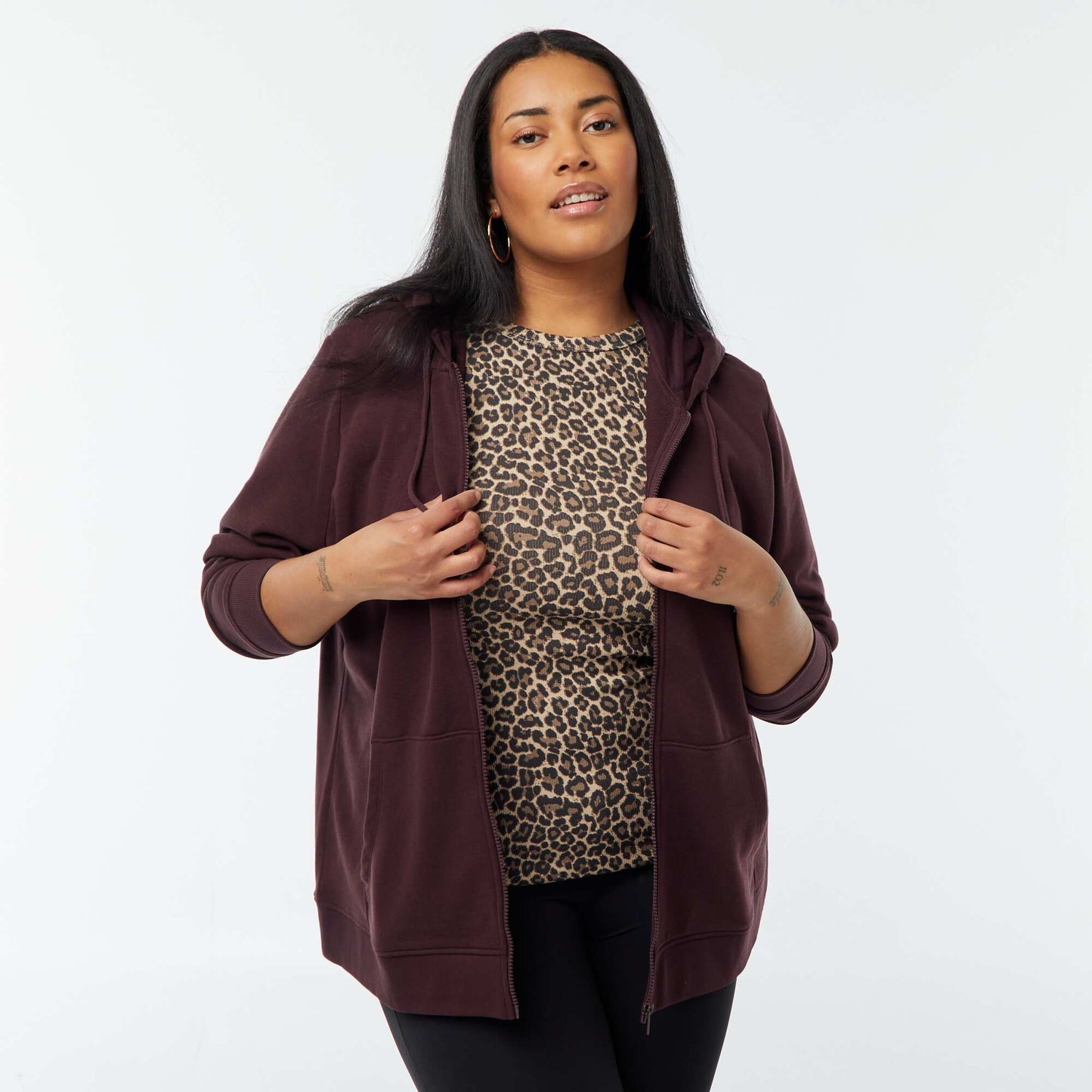 Warm sweatshirt fabric hoodie PURPLE