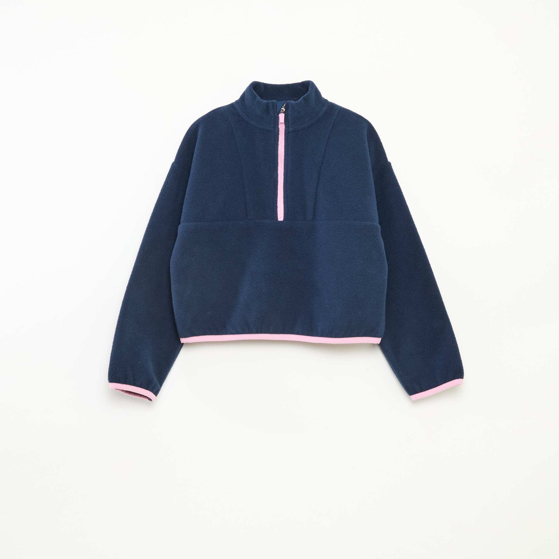 Fleece Trucker Neck Sweatshirt with Trim BLUE