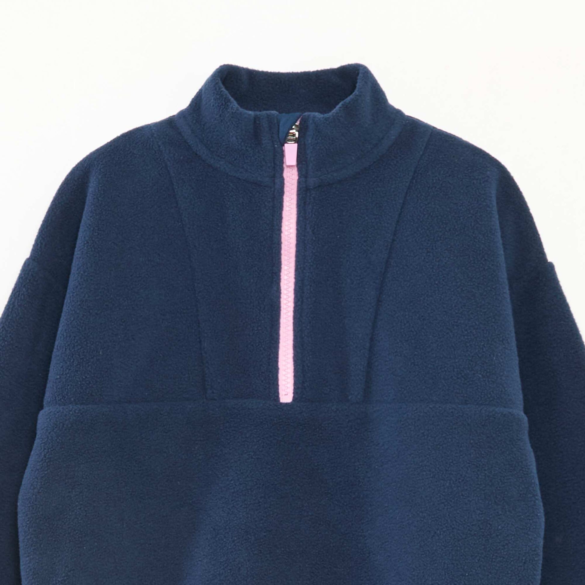 Fleece Trucker Neck Sweatshirt with Trim BLUE