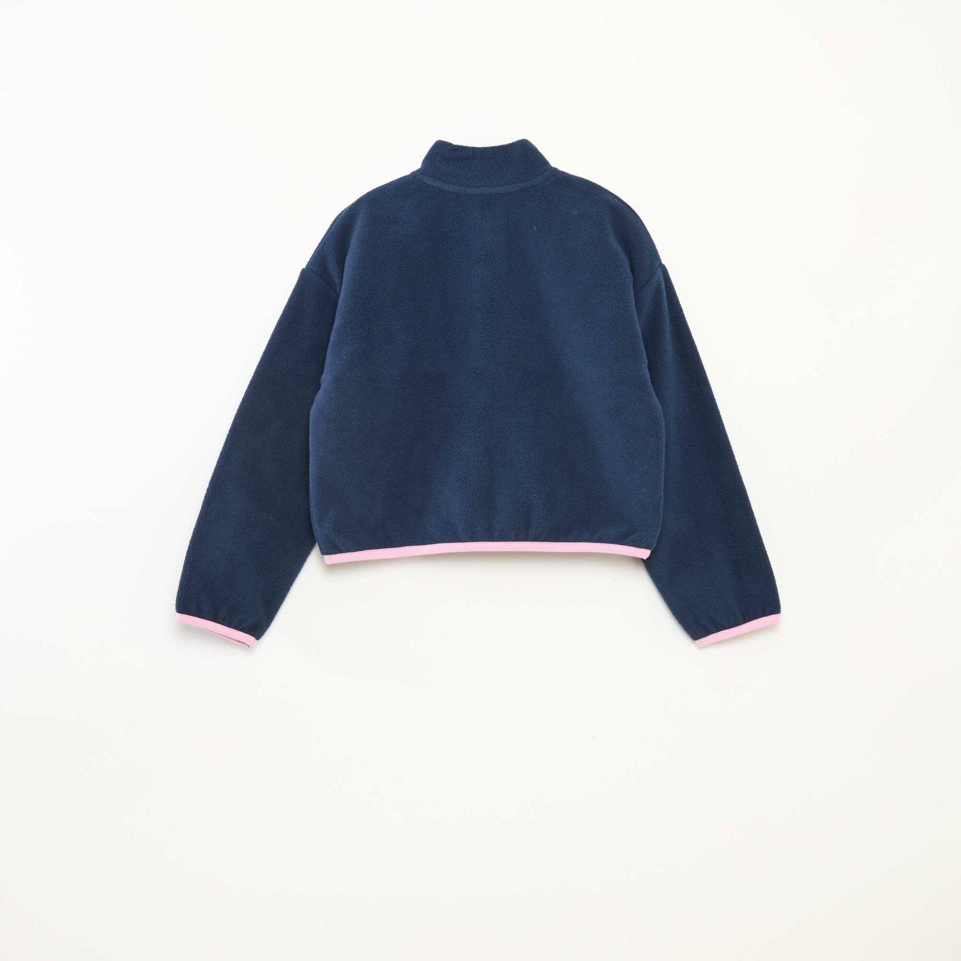 Fleece Trucker Neck Sweatshirt with Trim BLUE