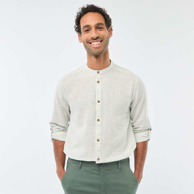 Solid Linen-Blend Shirt with Roll-Up Long Sleeves GREEN