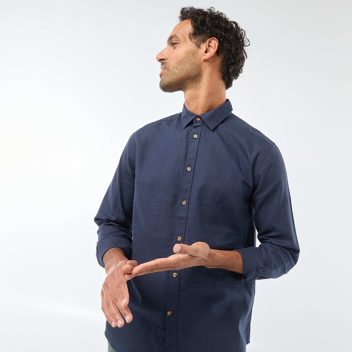 Solid Blend Linen Shirt BLUE
