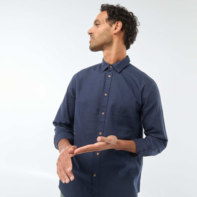 Solid Blend Linen Shirt BLUE
