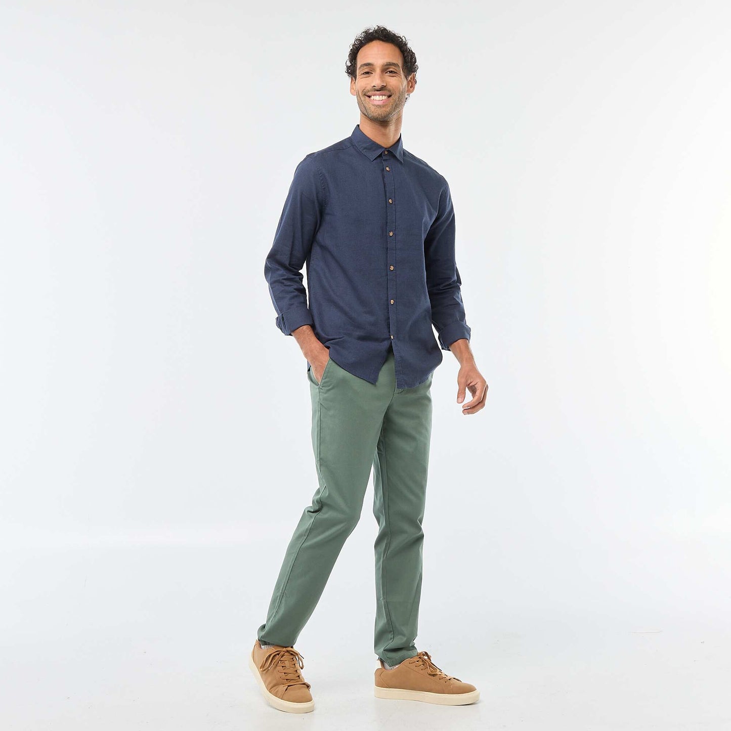Solid Blend Linen Shirt BLUE