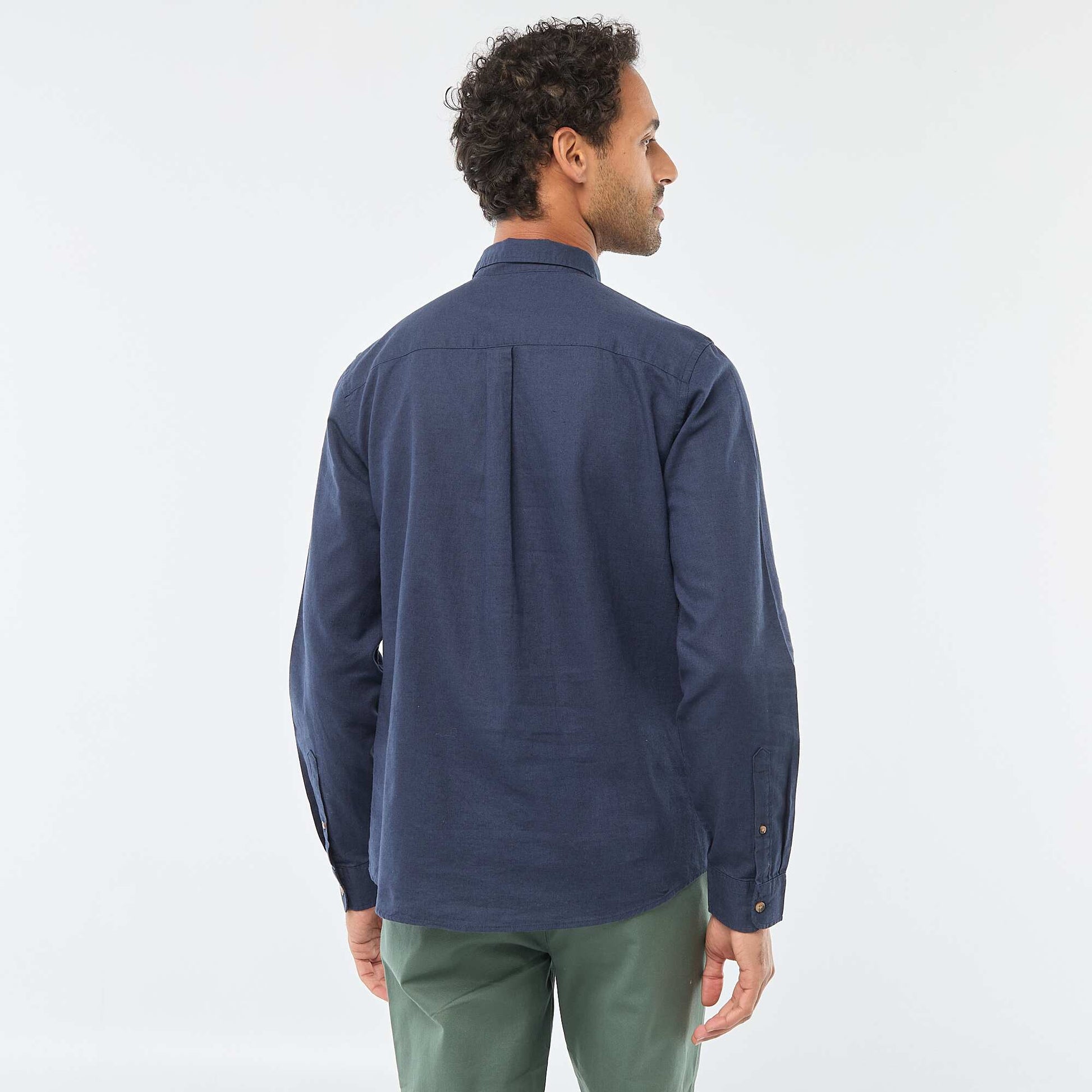 Solid Blend Linen Shirt BLUE