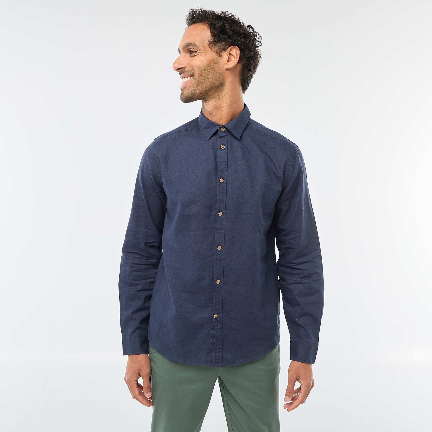 Solid Blend Linen Shirt BLUE