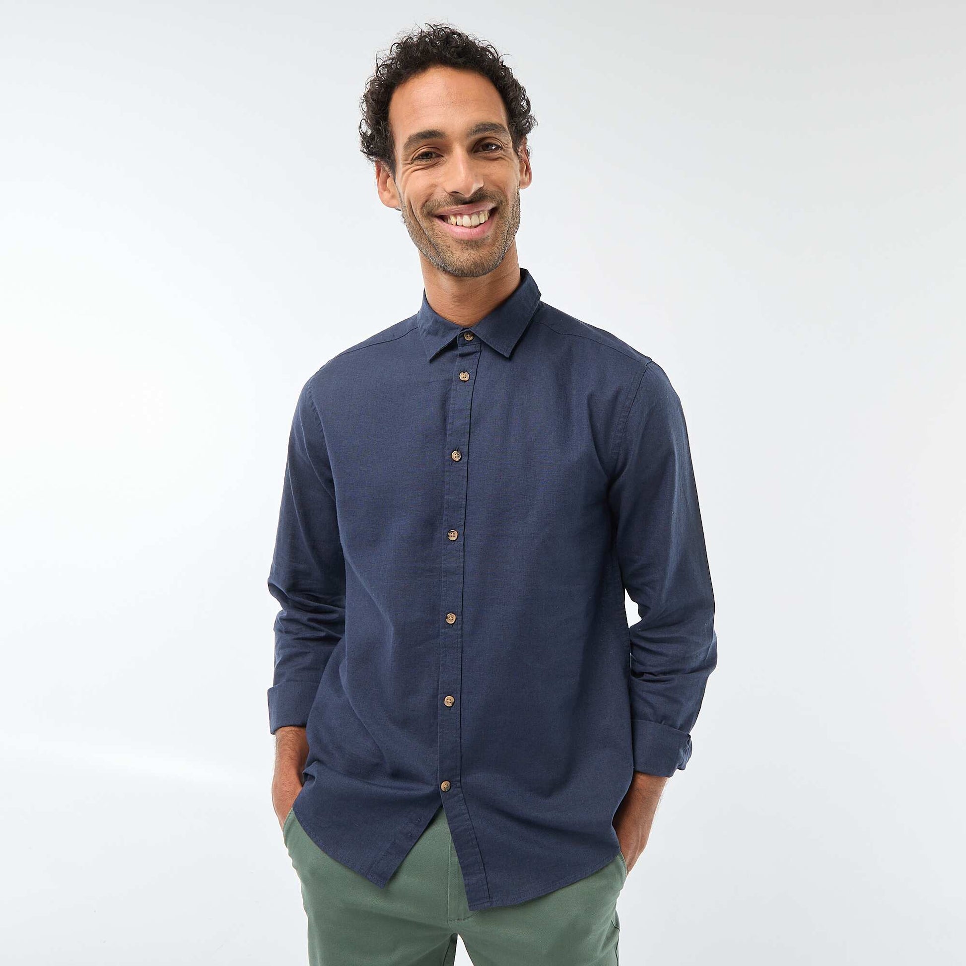 Solid Blend Linen Shirt BLUE