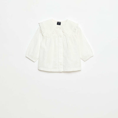 Plain Cotton Broderie Anglaise Blouse WHITE
