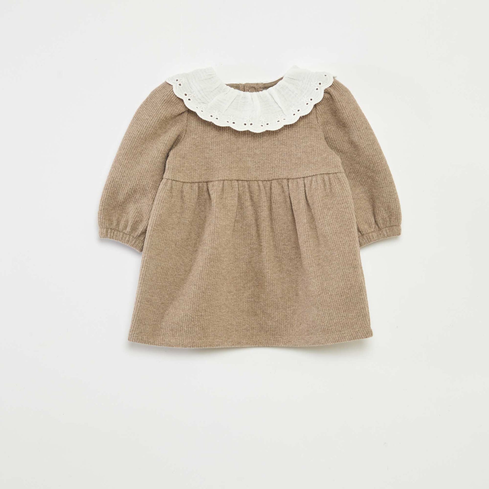 Interlock Dress with Large Cotton Gauze Collar BEIGE