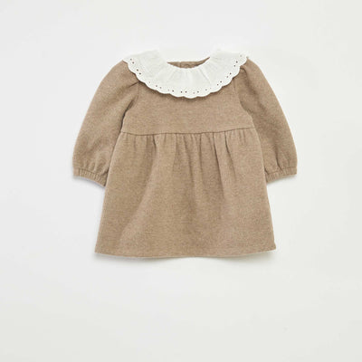 Interlock Dress with Large Cotton Gauze Collar BEIGE
