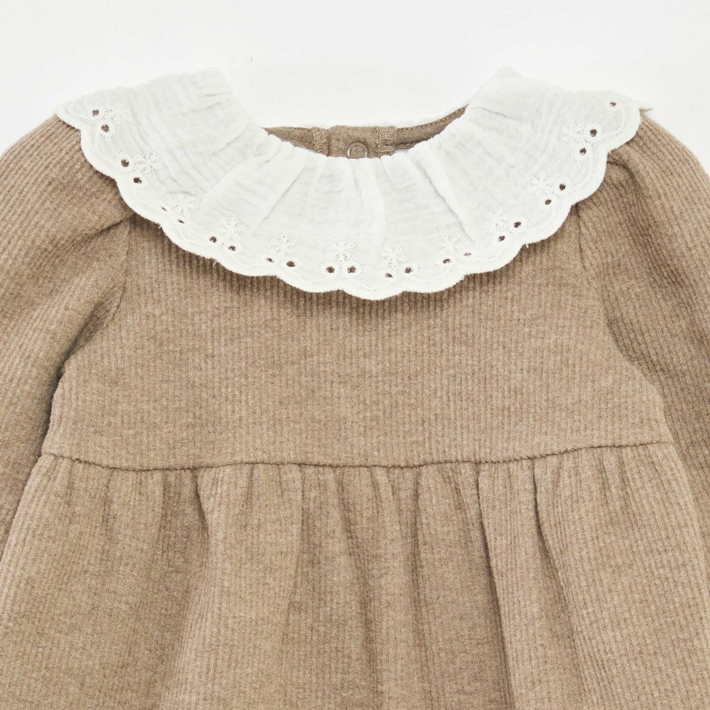 Interlock Dress with Large Cotton Gauze Collar BEIGE