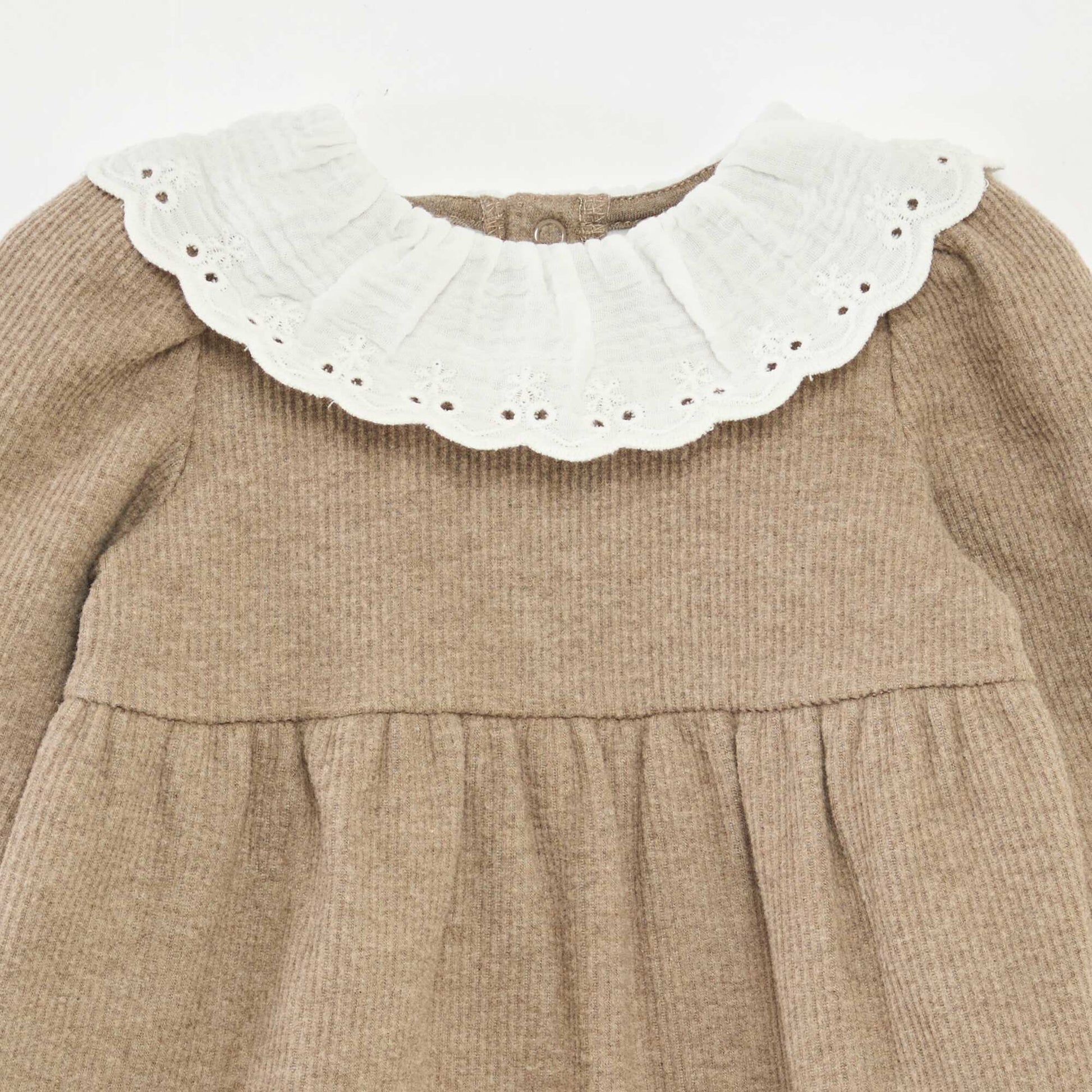 Interlock Dress with Large Cotton Gauze Collar BEIGE