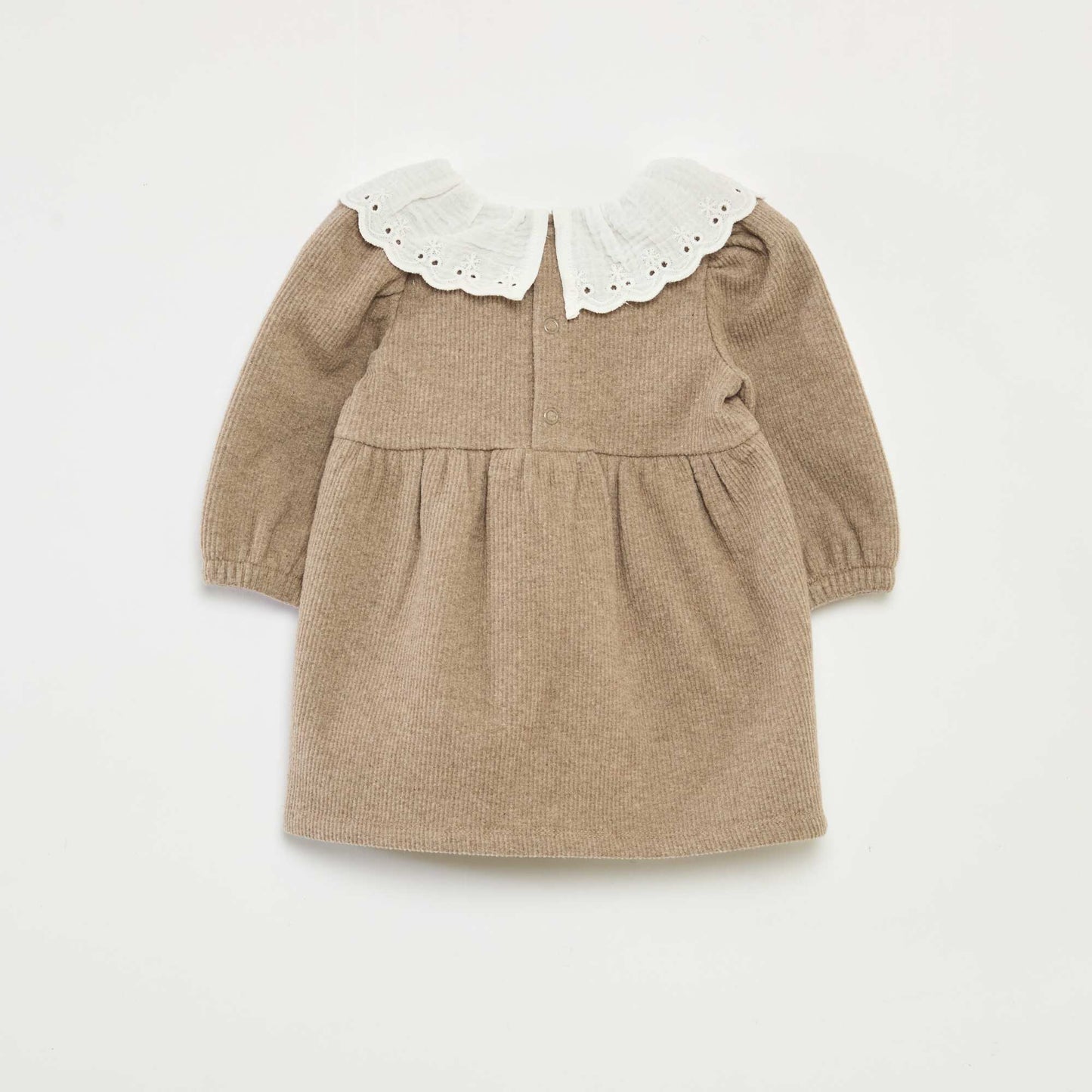 Interlock Dress with Large Cotton Gauze Collar BEIGE