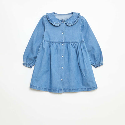 Denim Flare Dress with Peter Pan Collar BLUE