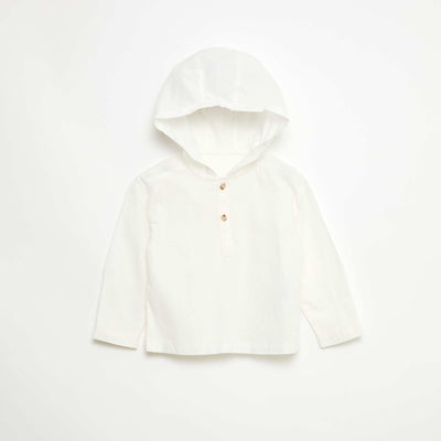 Mixed Linen Hooded Shirt WHITE