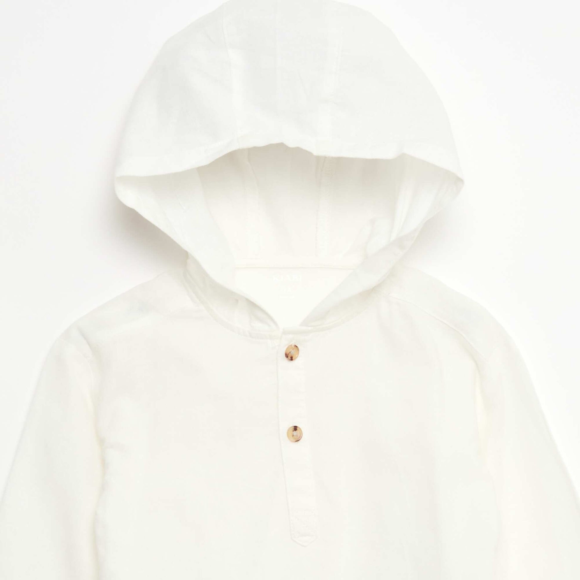 Mixed Linen Hooded Shirt WHITE