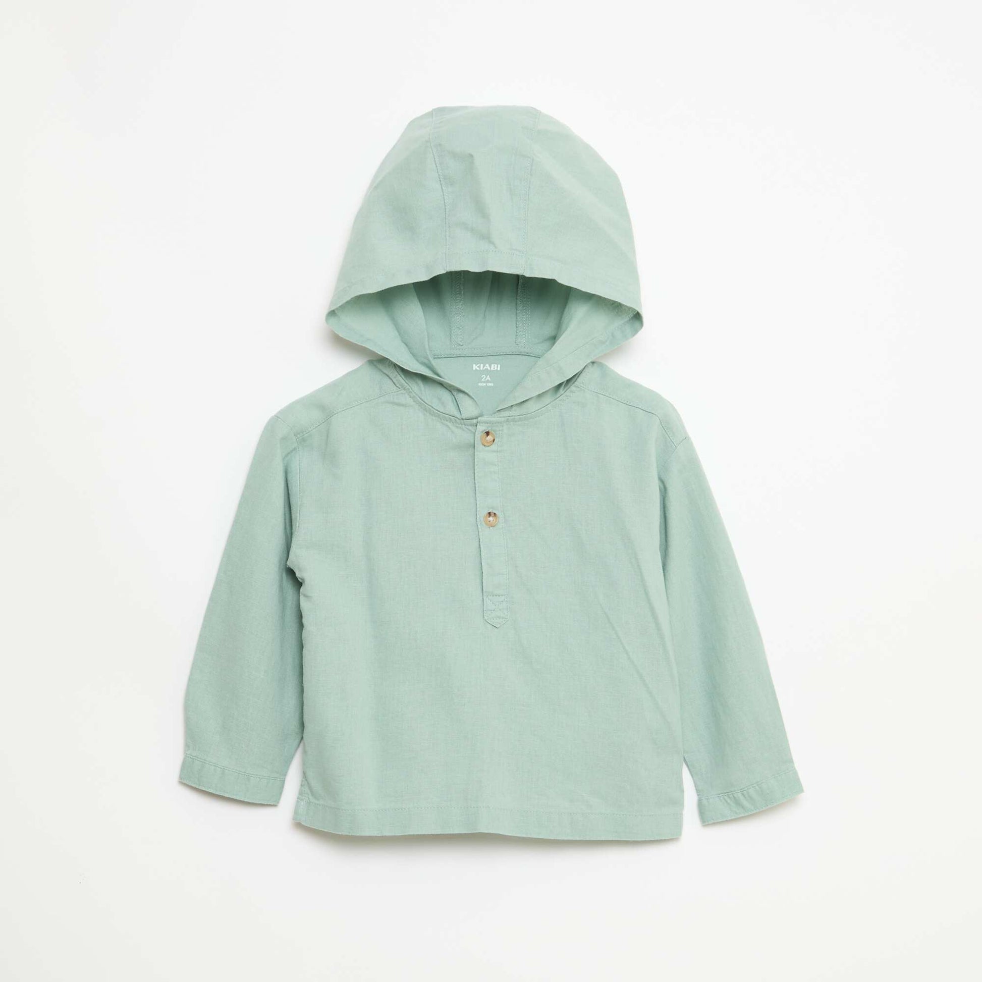 Mixed Linen Hooded Shirt GREEN