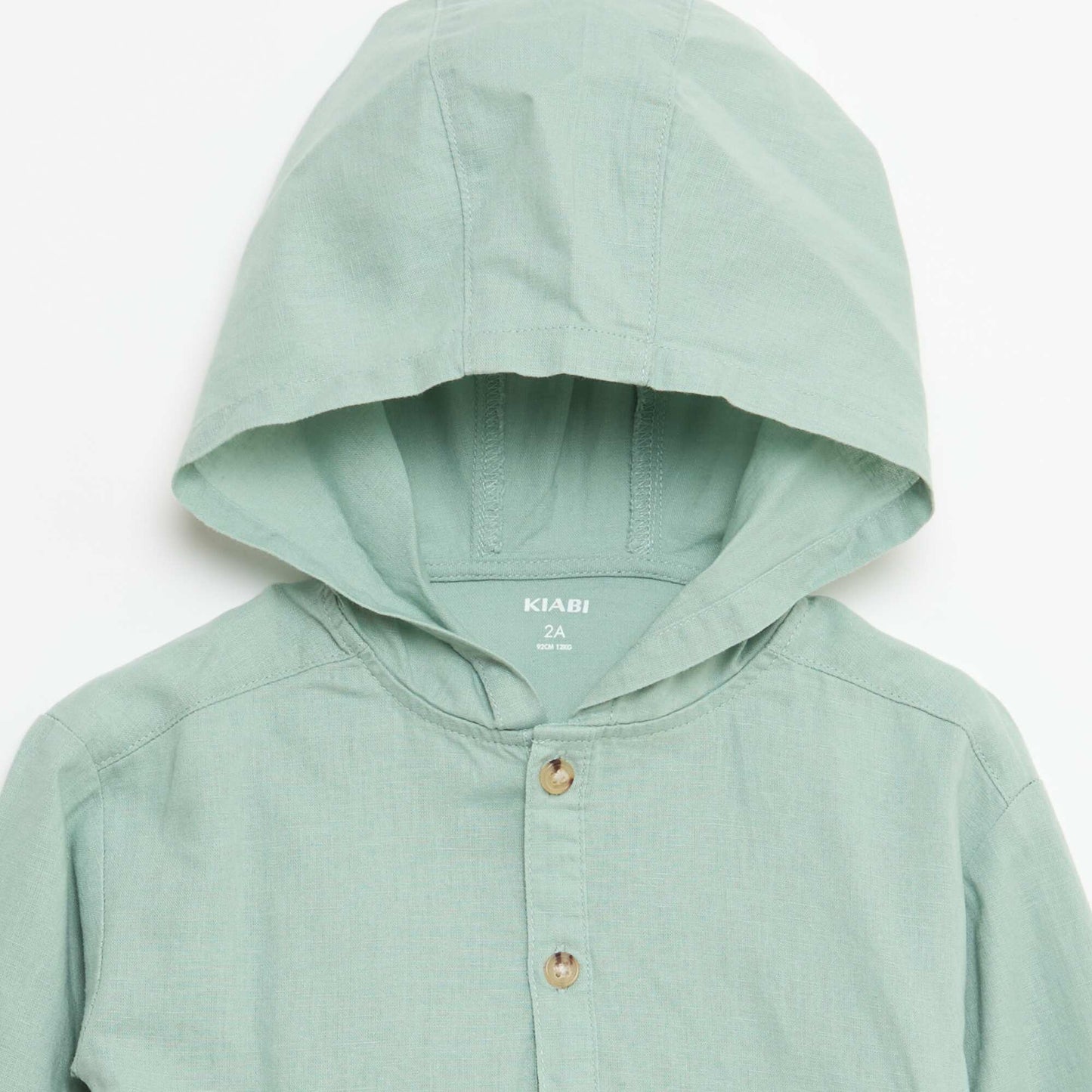 Mixed Linen Hooded Shirt GREEN