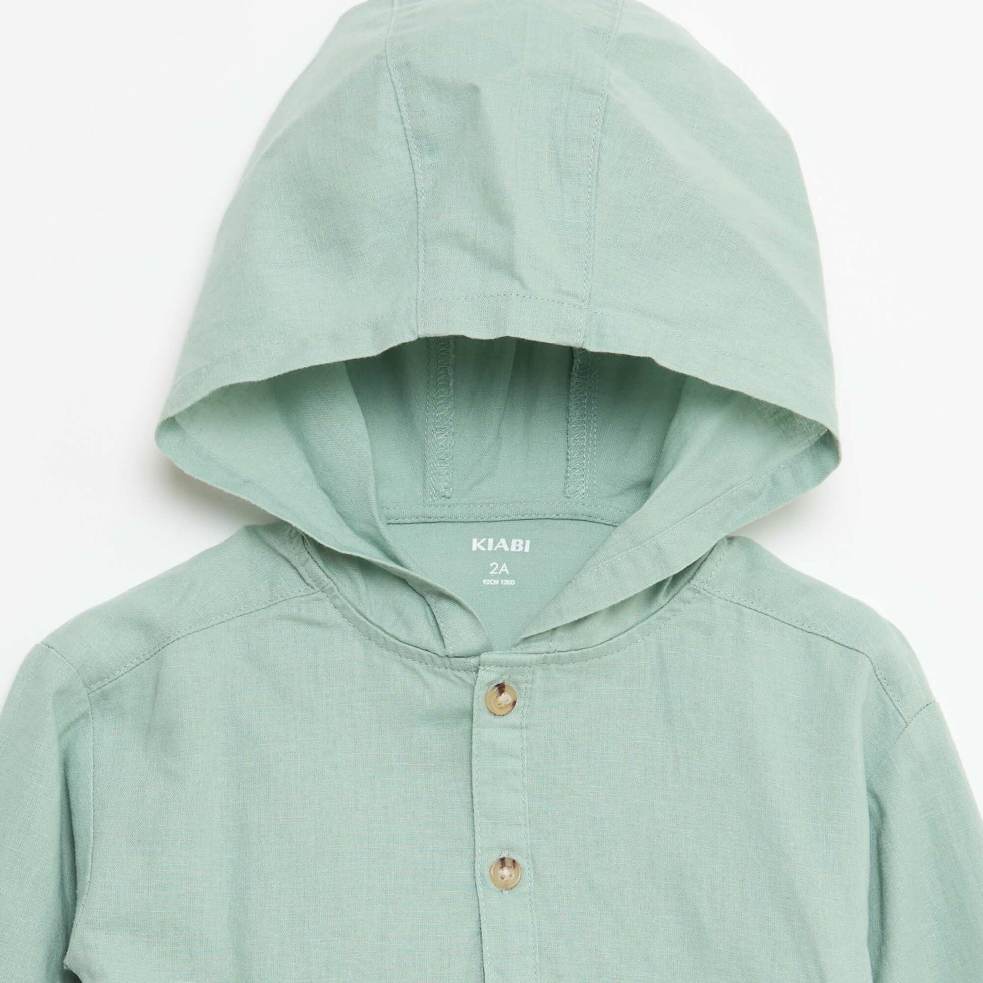 Mixed Linen Hooded Shirt GREEN