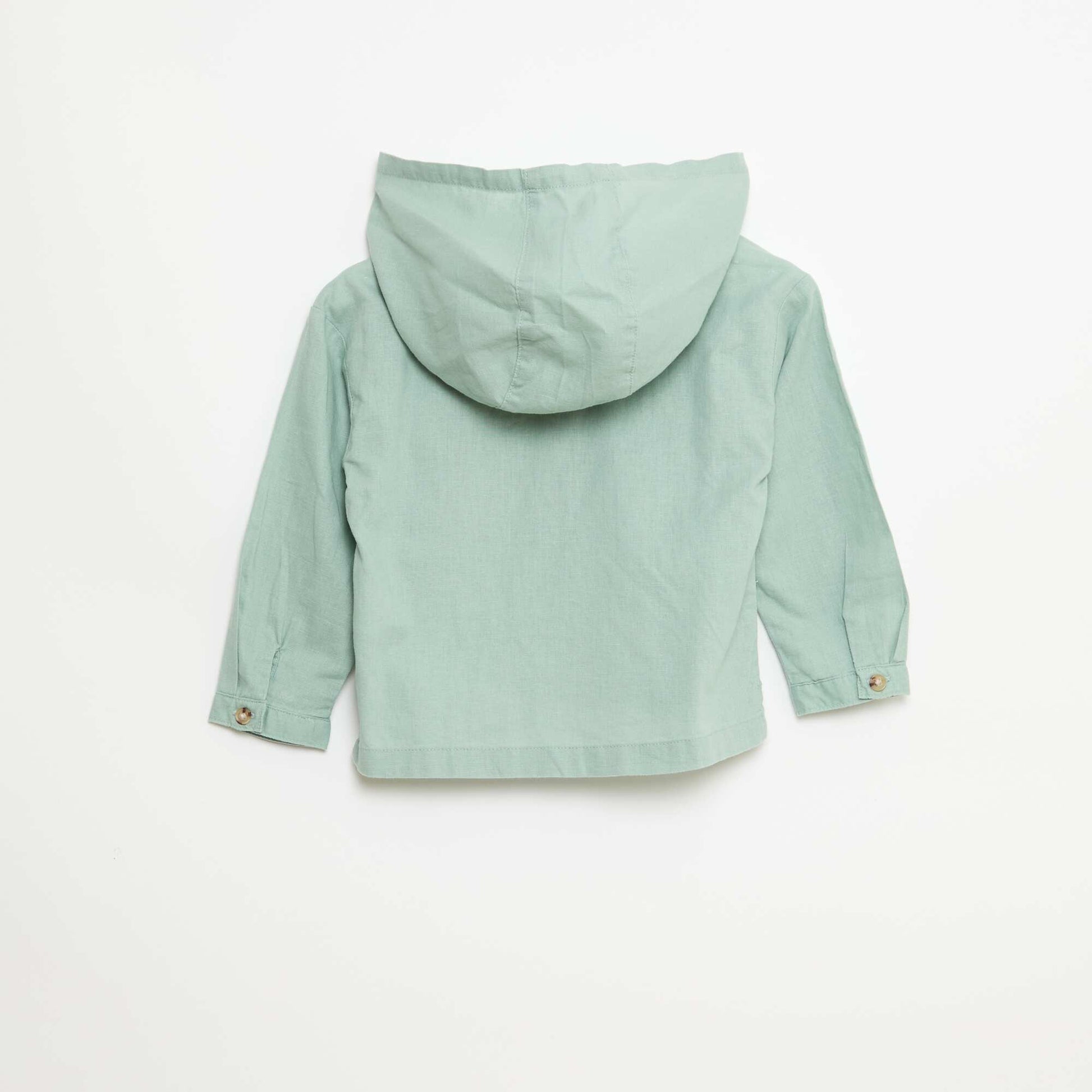 Mixed Linen Hooded Shirt GREEN