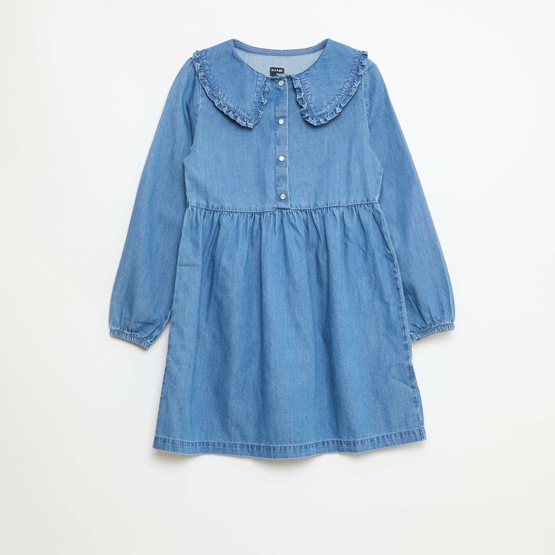 Denim Dress with Frill Collar BLUE