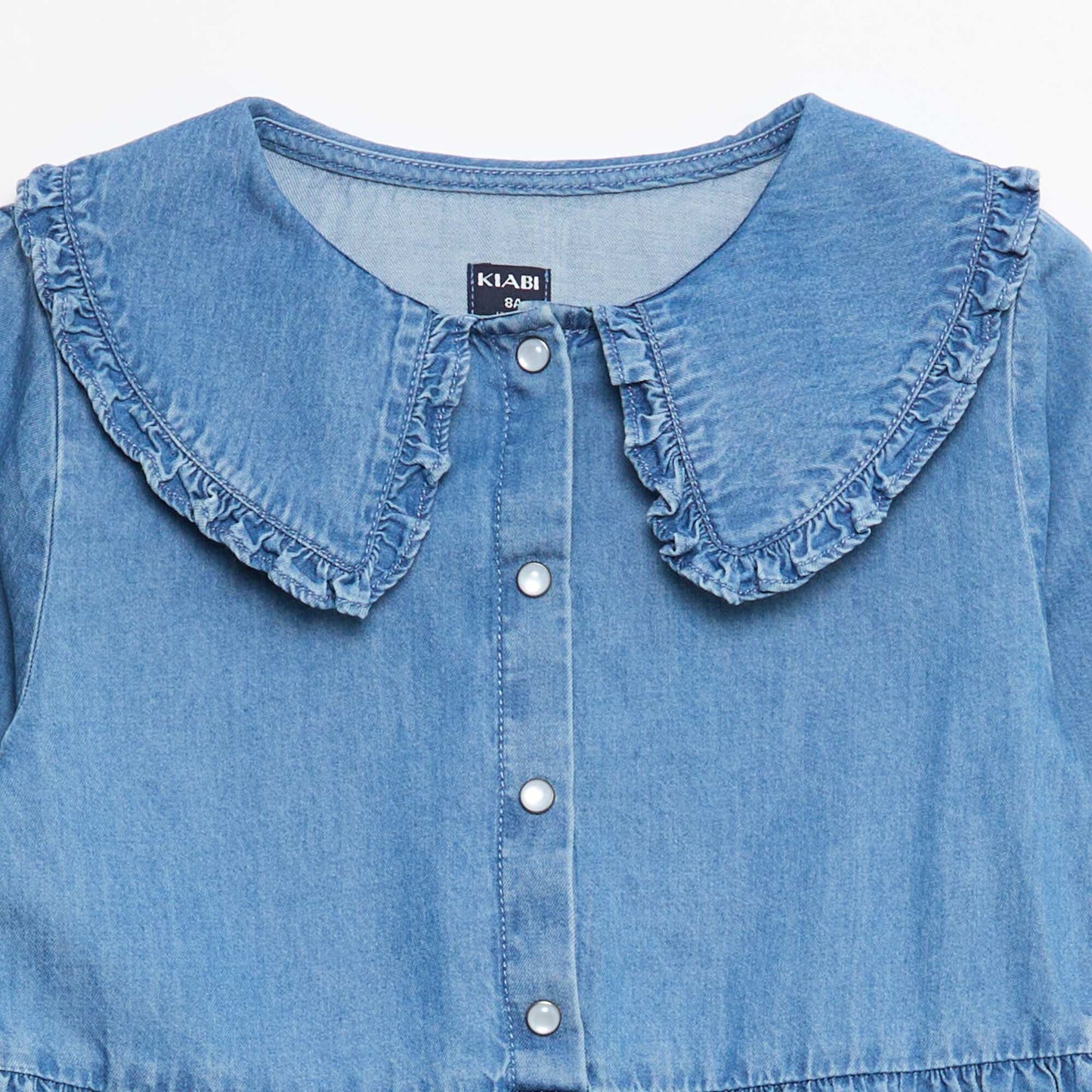 Denim Dress with Frill Collar BLUE