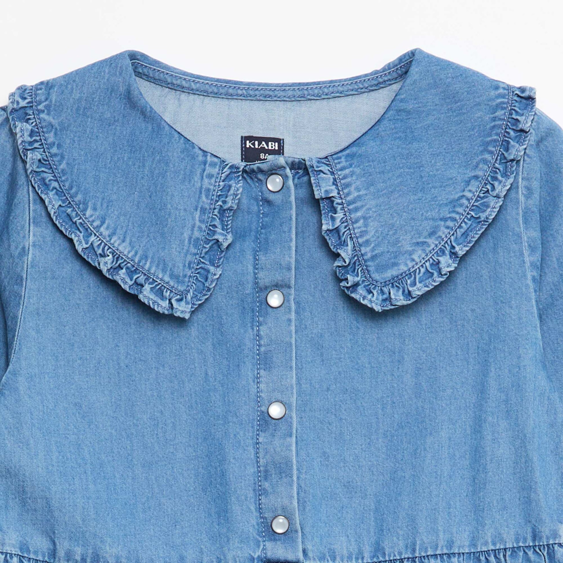 Denim Dress with Frill Collar BLUE