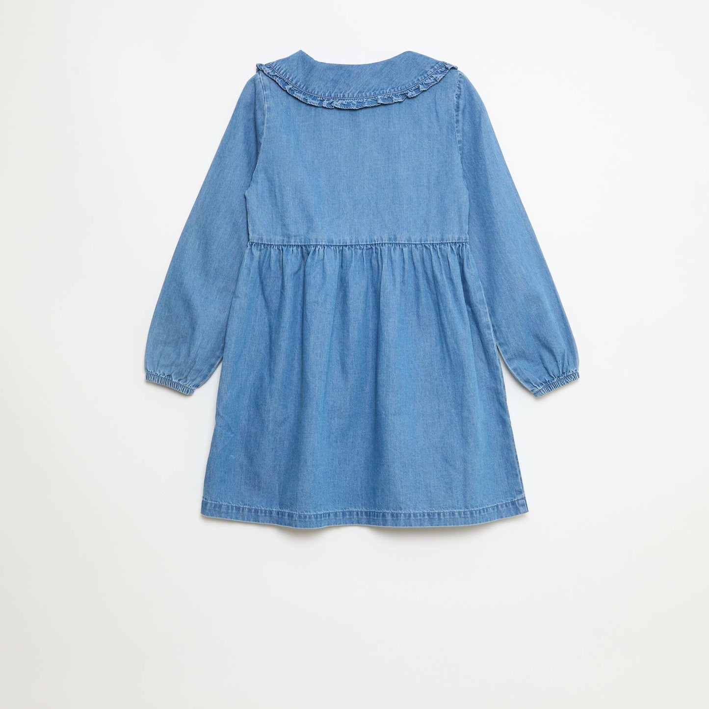 Denim Dress with Frill Collar BLUE