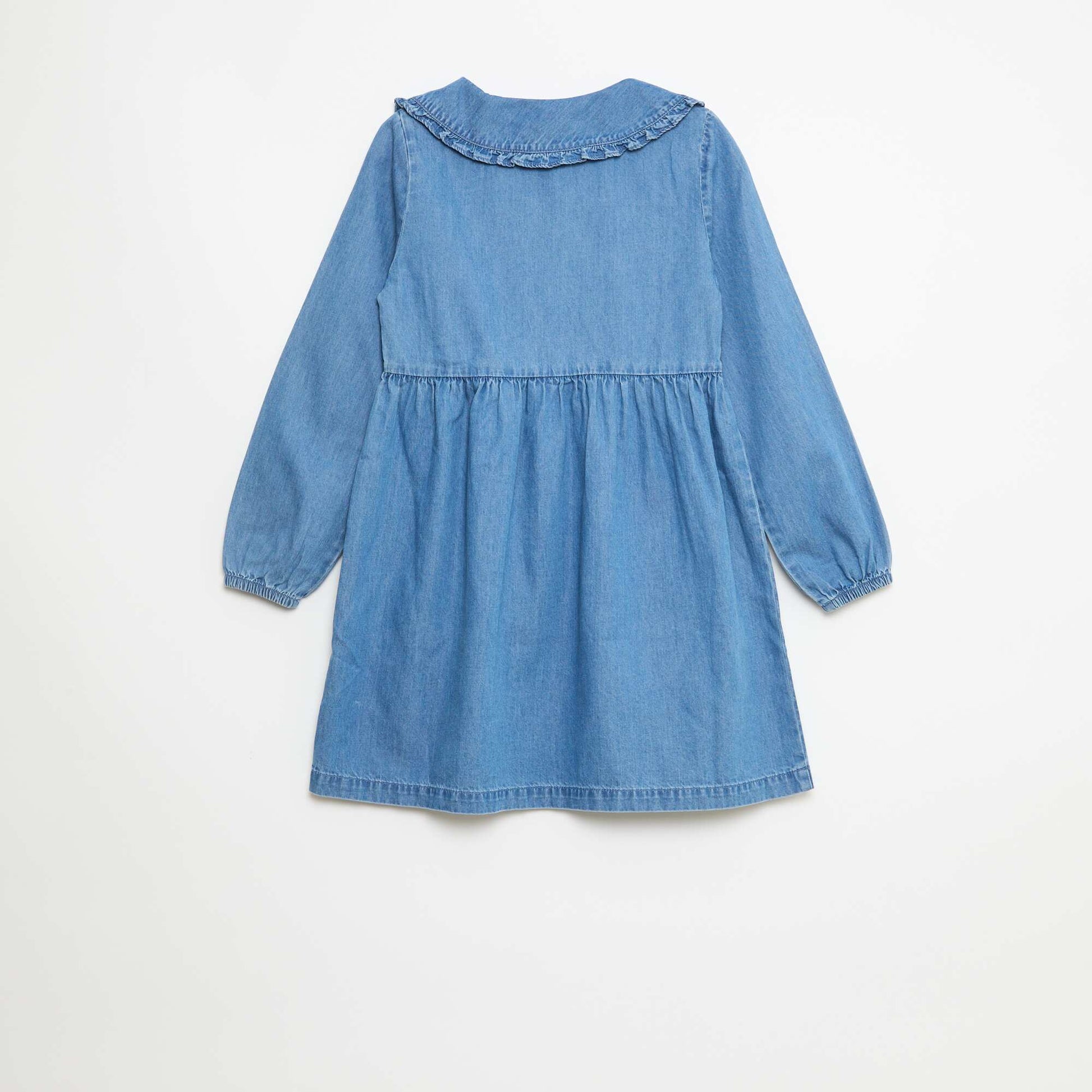Denim Dress with Frill Collar BLUE
