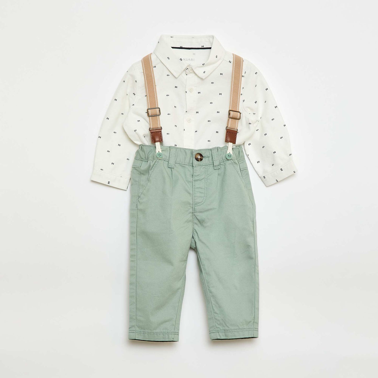 Shirt + Suspenders Pants Set - 2 pieces WHITE