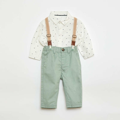 Shirt + Suspenders Pants Set - 2 pieces WHITE