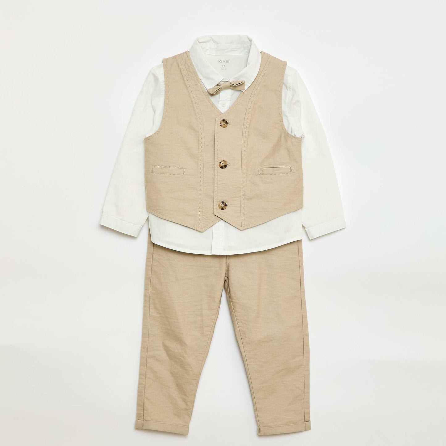 Shirt + Suit Vest + Chino Pants + Bow Tie Set - 4 pieces BEIGE